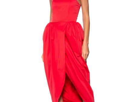 TULIP SKIRT SPAGHETTI STRAP MIDI DRESS IN RED on Sale