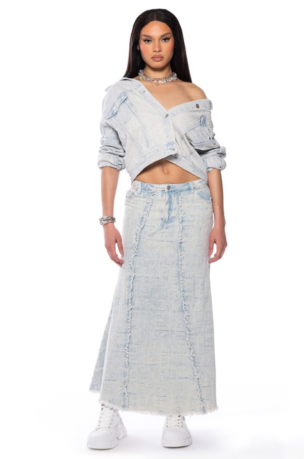 ULTRA BLEACH WASH DENIM MAXI SKIRT Discount