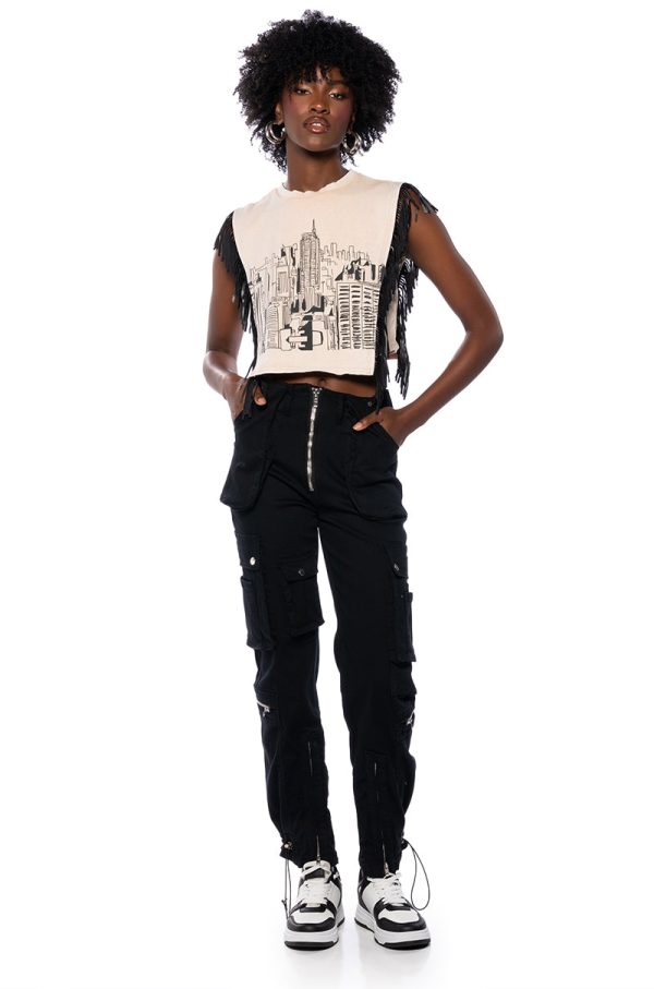 WILD WILD WEST FRINGE CROPPED TSHIRT For Sale