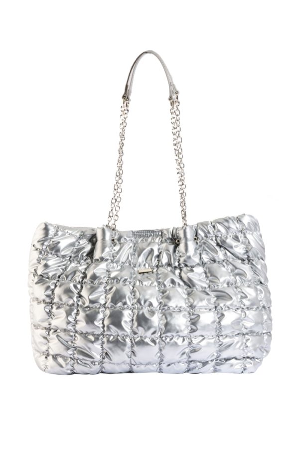 YONA QUILT TOTE BAG IN SILVER Online now