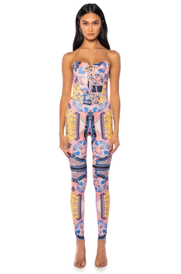 UNMATCHED PATTERNED CORSET JUMPSUIT Cheap