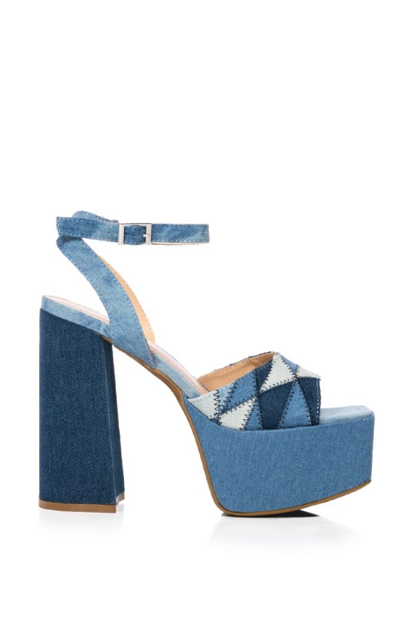 THRILLED CHUNKY PLATFORM SANDAL IN DENIM Online Hot Sale