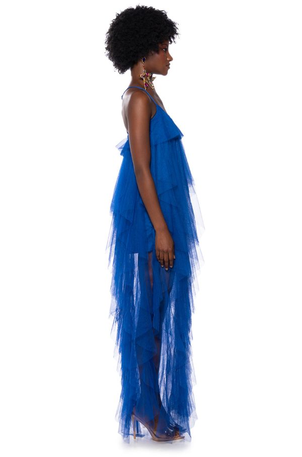 TOP TIER RUFFLE MAXI DRESS ROYAL BLUE Hot on Sale