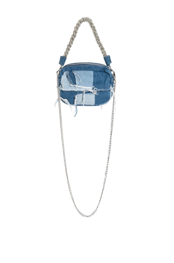 TANIA DENIM PATCH BAG WITH DIAMOND STRAP Cheap