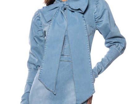 TAKE A BOW DENIM LONGSLEEVE MINIDRESS Supply