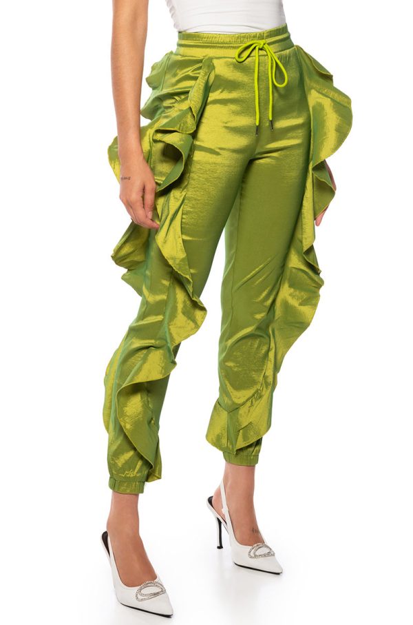 MELANIE RUFFLE DETAILED JOGGER IN LIME Online Sale