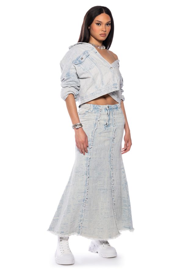 ULTRA BLEACH WASH DENIM MAXI SKIRT Discount