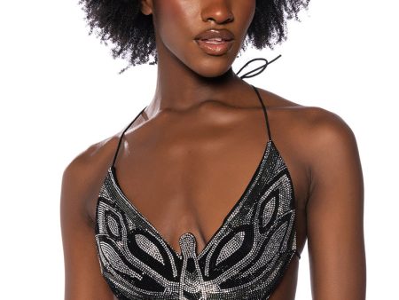 TIME TO FLY SEQUIN BUTTERFLY TOP IN BLACK Sale