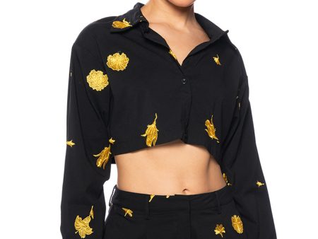 WEEKEND GETAWAY FLORAL CROPPED BUTTON DOWN Discount