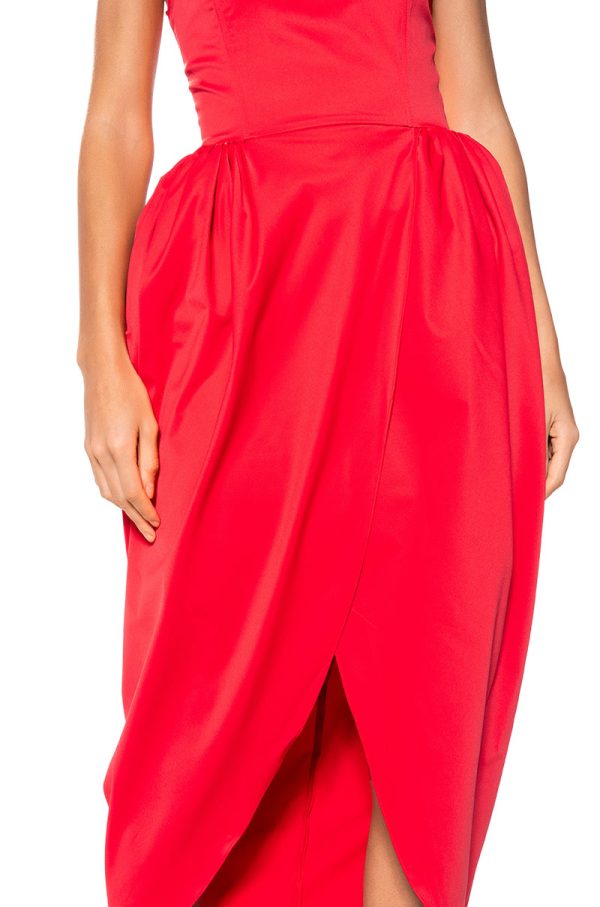 TULIP SKIRT SPAGHETTI STRAP MIDI DRESS IN RED on Sale