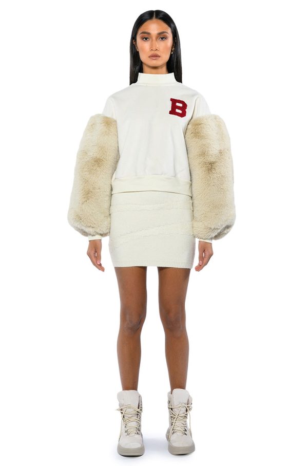 UPPER EAST SIDE FAUX FUR SLEEVE SWEATSHIRT For Sale