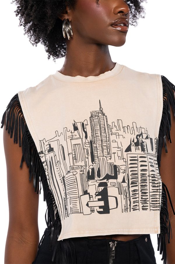 WILD WILD WEST FRINGE CROPPED TSHIRT For Sale