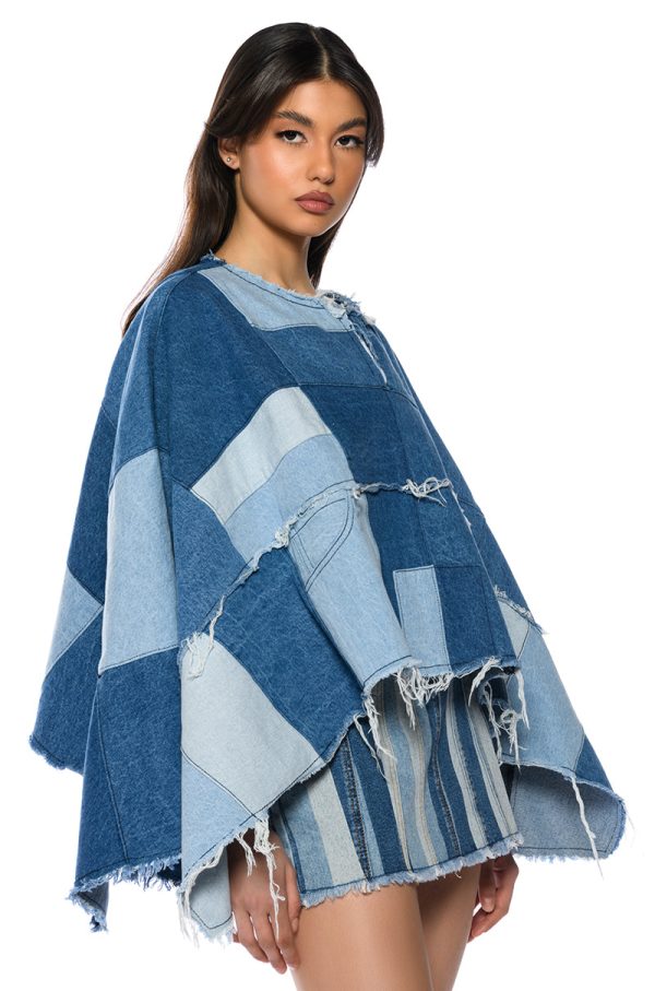 TO THE CHATEAU PATCHWORK DENIM PONCHO Supply