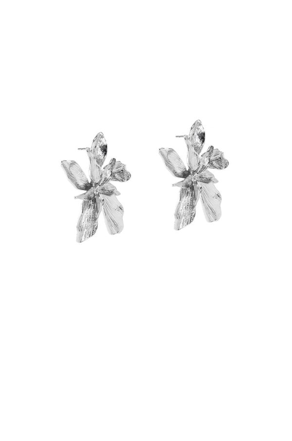 TEXTURED FLOWER EARRING IN SILVER Cheap