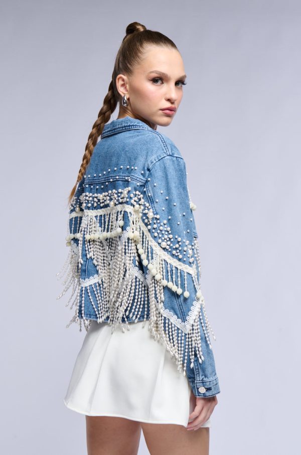 THE WORLD IS YOUR OYSTER PEARL TRIM DENIM JACKET Online