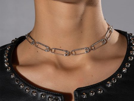 TAKE CAUTION RHINESTONE PAPERCLIP CHOKER For Discount