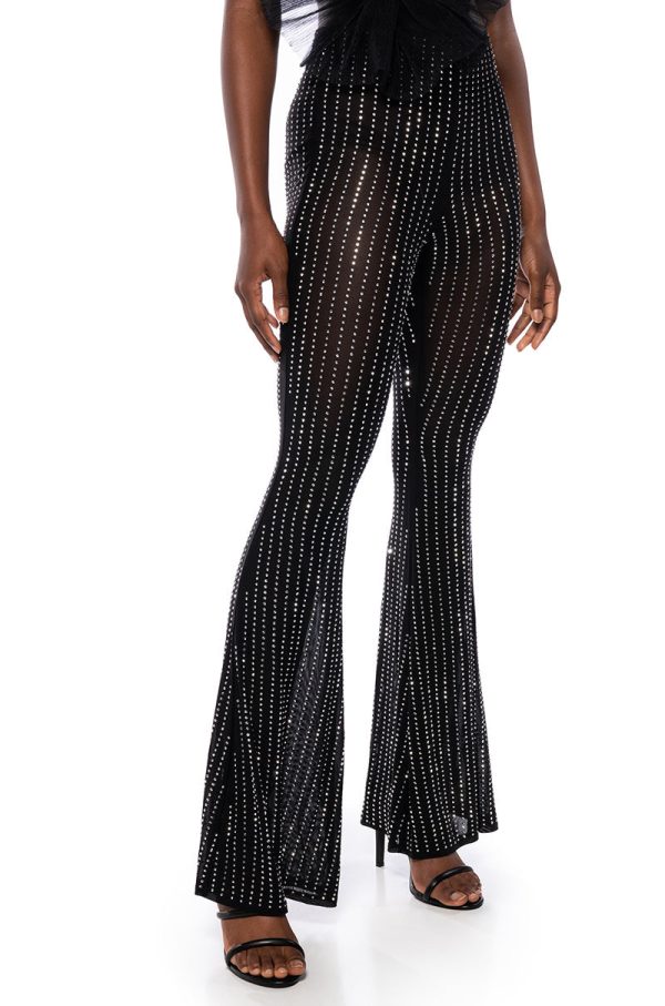 TAMERA RHINESTONE MESH FLARE PANT Online now