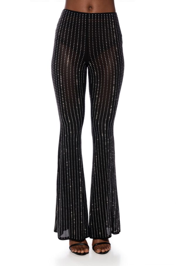 TAMERA RHINESTONE MESH FLARE PANT Online now