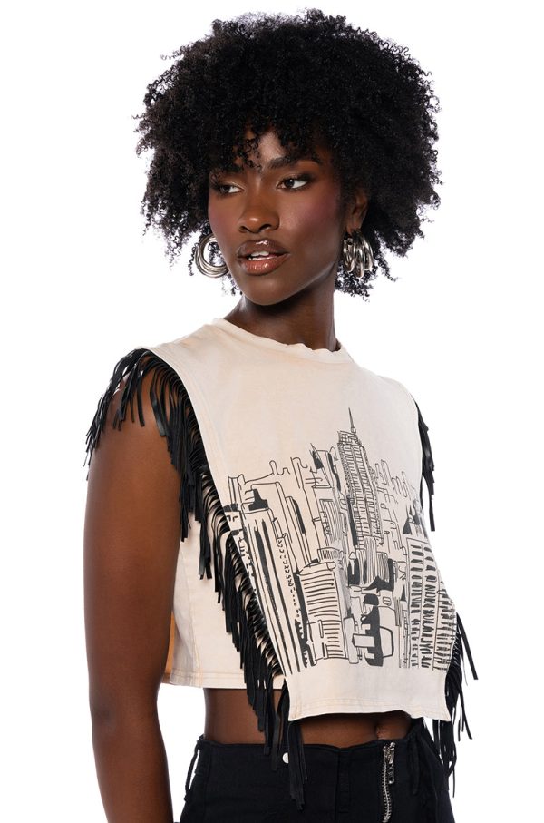 WILD WILD WEST FRINGE CROPPED TSHIRT For Sale