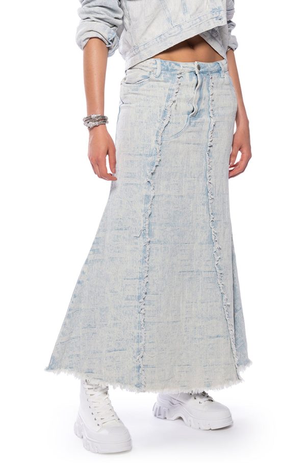 ULTRA BLEACH WASH DENIM MAXI SKIRT Discount