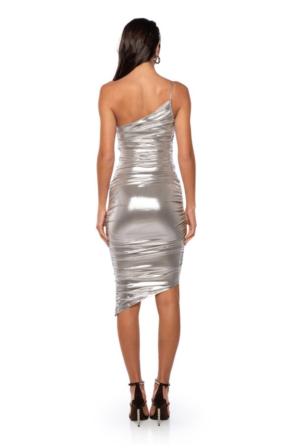 VALERIE RUCHED METALLIC MIDI DRESS Online Hot Sale