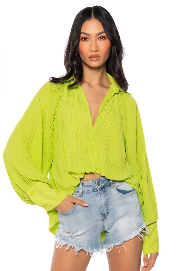 TALK TO ME PLEATED LONG SLEEVE BLOUSE Online now