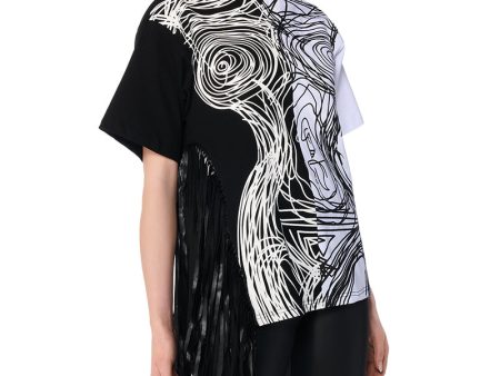 ABSTRACT FRINGE DETAIL OVERSIZED T SHIRT Discount