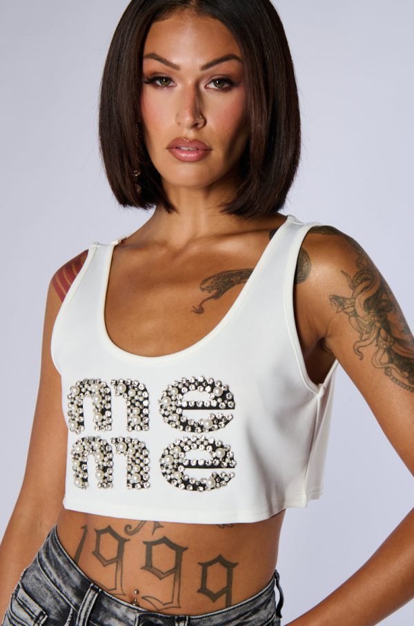 ALL ABOUT ME CROPPED SLEEVELESS T SHIRT Online Hot Sale