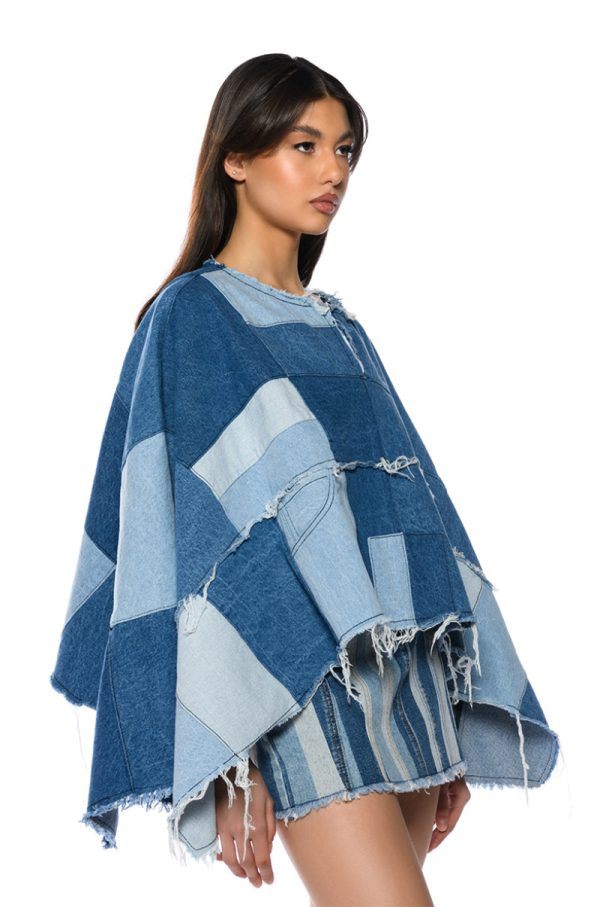 TO THE CHATEAU PATCHWORK DENIM PONCHO Supply