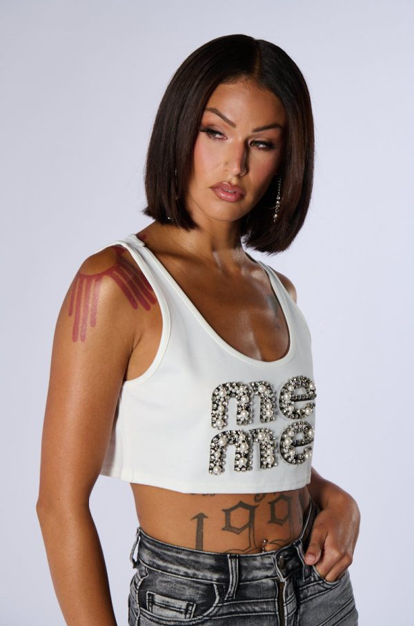 ALL ABOUT ME CROPPED SLEEVELESS T SHIRT Online Hot Sale