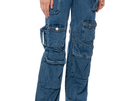 THE ULTIMATE DENIM CARGO PANT IN MEDIUM BLUE DENIM For Discount