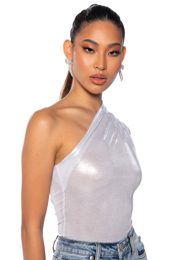 WILD CHILD METALLIC BODYSUIT IN WHITE For Sale