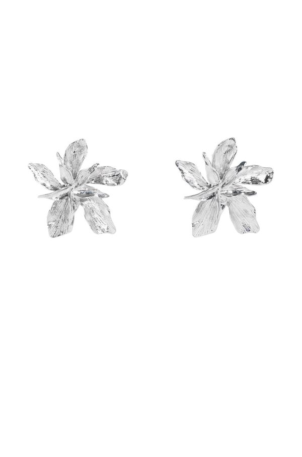 TEXTURED FLOWER EARRING IN SILVER Cheap