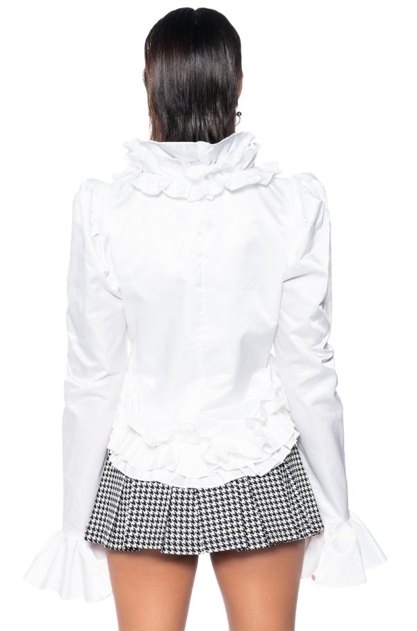 WOKE UP IN LOVE RUFFLED LONG SLEEVE BLOUSE IN WHITE For Sale