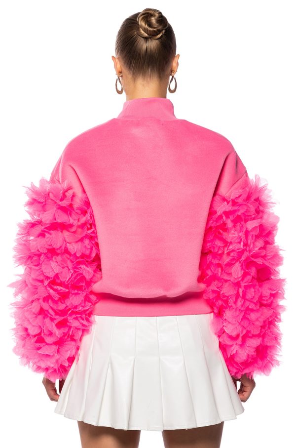 UPPER EAST SIDE PINK RUFFLE SLEEVE SWEATSHIRT Discount