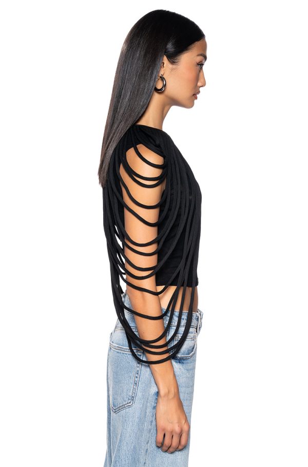 WAVY BABY SLEEVELESS ROPE DETAIL TOP IN BLACK For Sale