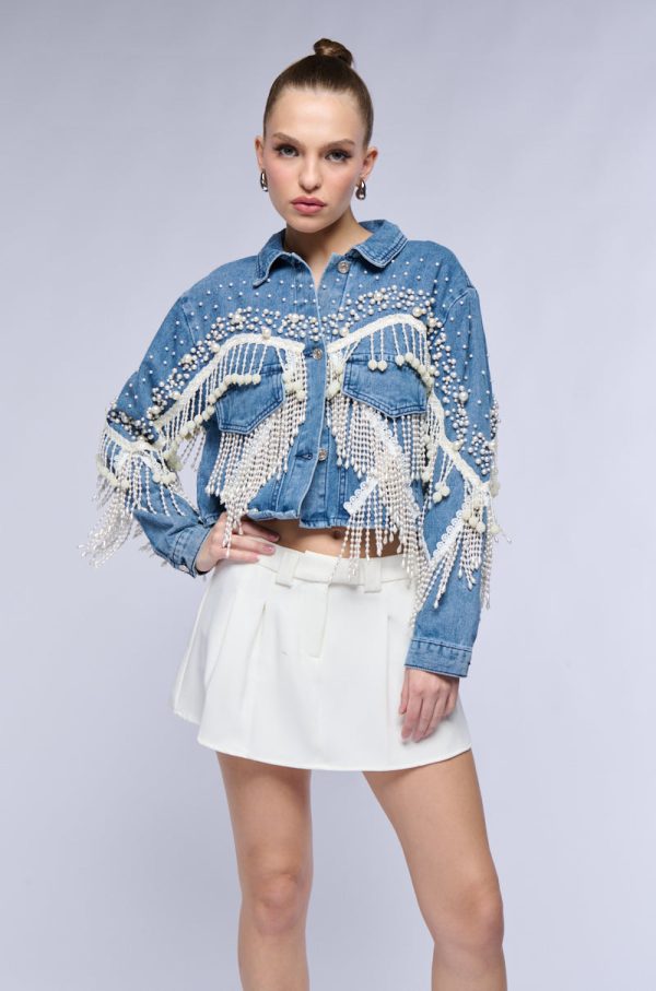 THE WORLD IS YOUR OYSTER PEARL TRIM DENIM JACKET Online