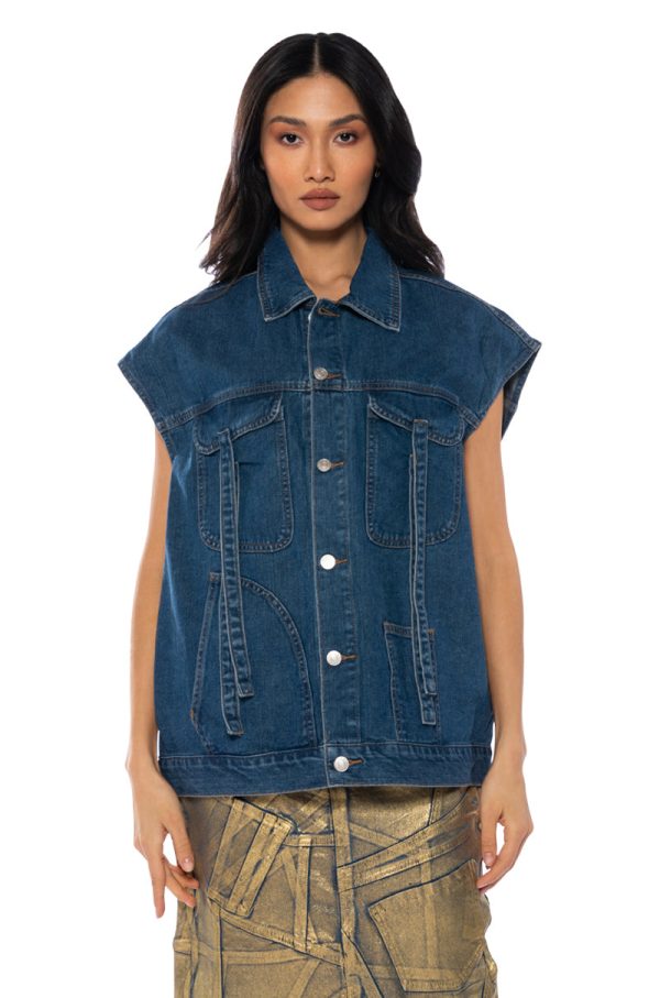 TAKE A WALK OVERSIZED DENIM VEST Supply