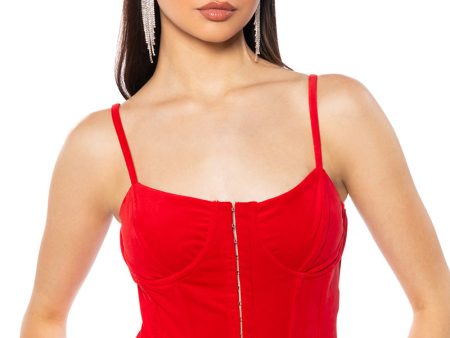 STYLIST VELVET CORSET TOP IN RED Cheap