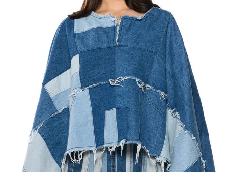 TO THE CHATEAU PATCHWORK DENIM PONCHO Supply