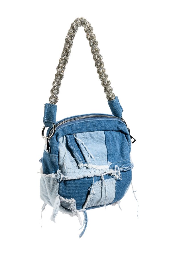 TANIA DENIM PATCH BAG WITH DIAMOND STRAP Cheap