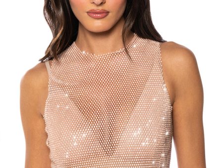 ZELDA RHINESTONE MESH SLEEVELESS TOP IN BLUSH PINK Online