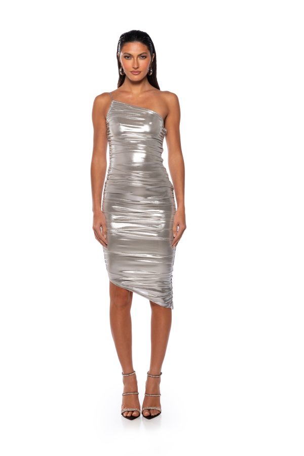 VALERIE RUCHED METALLIC MIDI DRESS Online Hot Sale