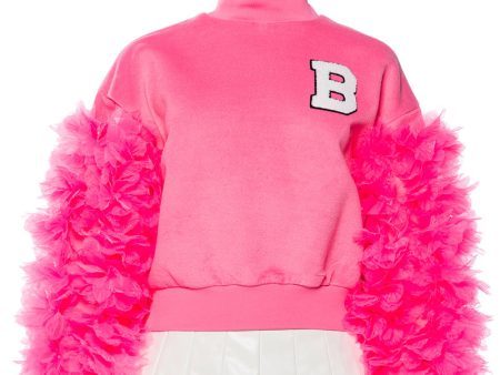 UPPER EAST SIDE PINK RUFFLE SLEEVE SWEATSHIRT Discount