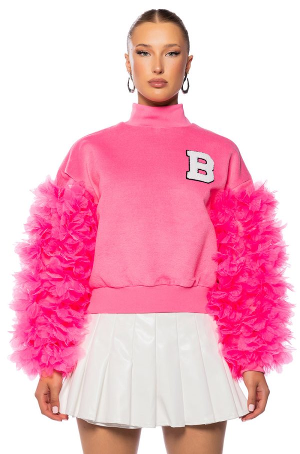 UPPER EAST SIDE PINK RUFFLE SLEEVE SWEATSHIRT Discount