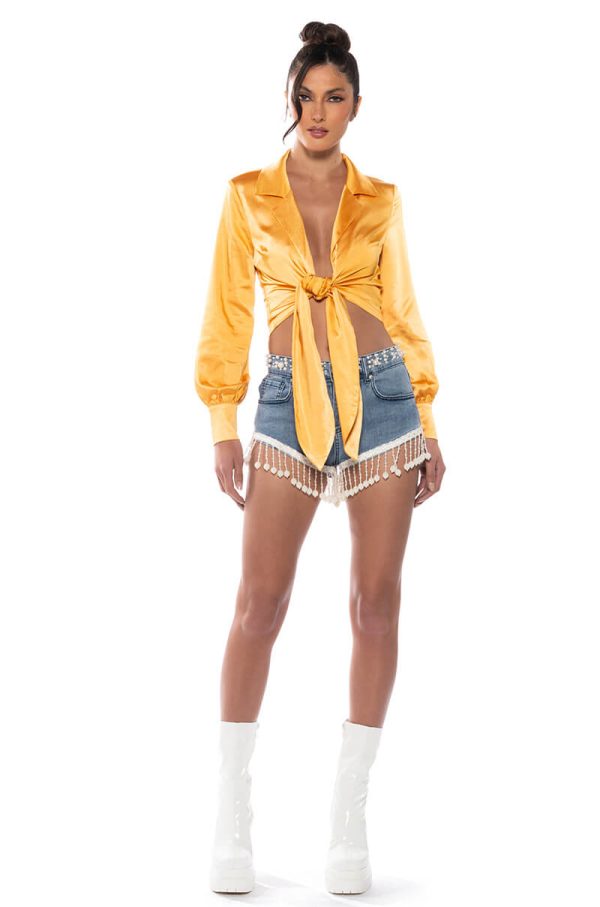 THE WORLD IS YOUR OYSTER PEARL TRIM DENIM SHORTS Online