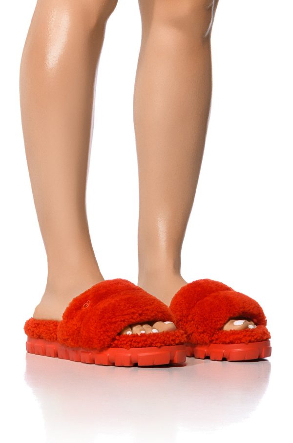 UGG COZETTA FUR SLIPPERS IN RED on Sale