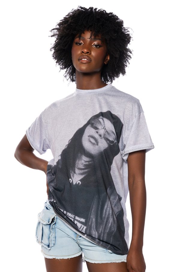 AALIYAH DISTRESSED GRAPHIC TEE For Sale