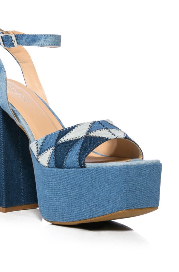 THRILLED CHUNKY PLATFORM SANDAL IN DENIM Online Hot Sale