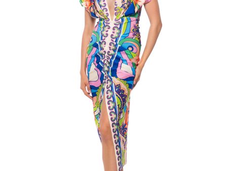 TROPICAL DAYS V NECK DRESS For Sale